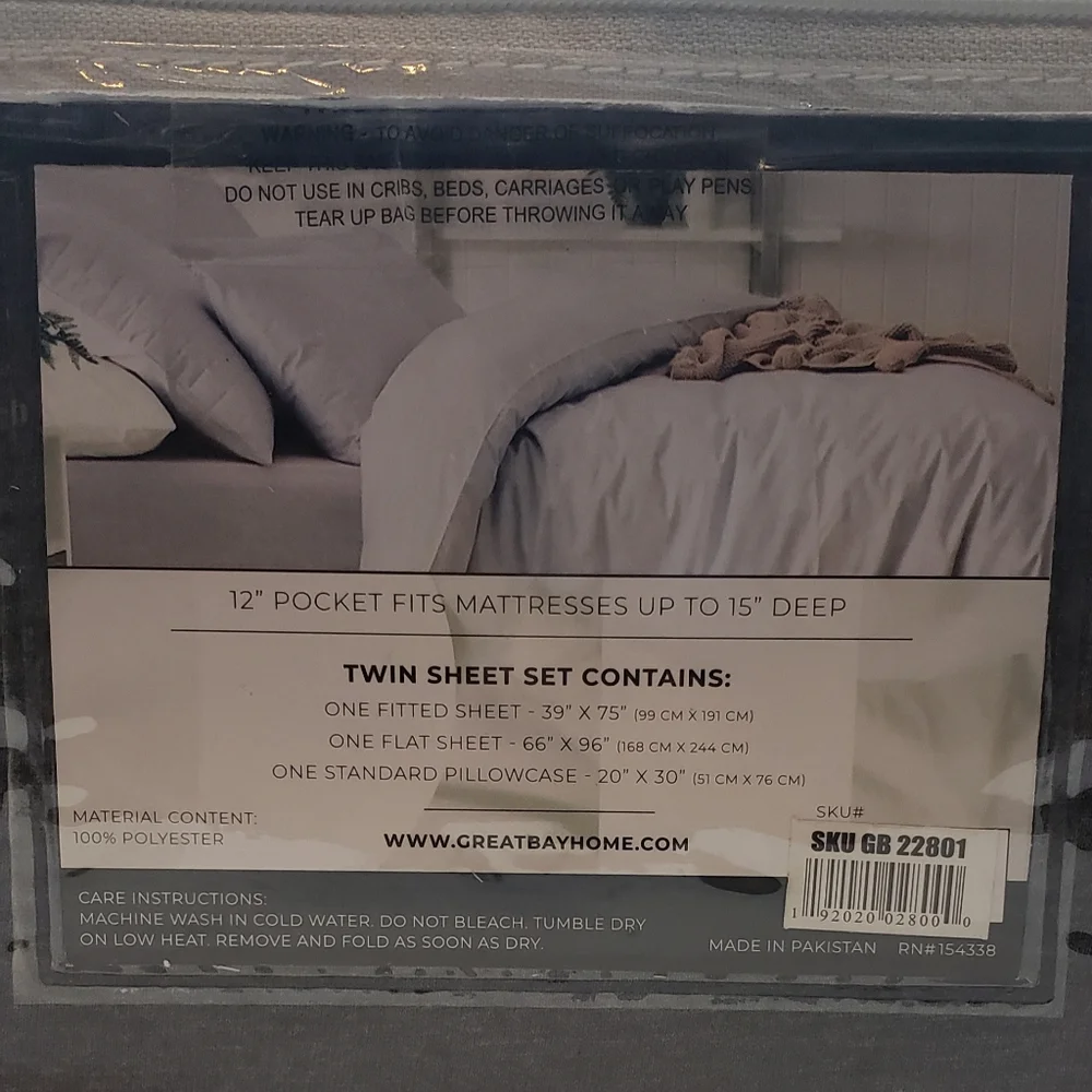 Great Bay Home Nano Fiber Jersey Twin Sheet Fit 3 Pieces Gray 12